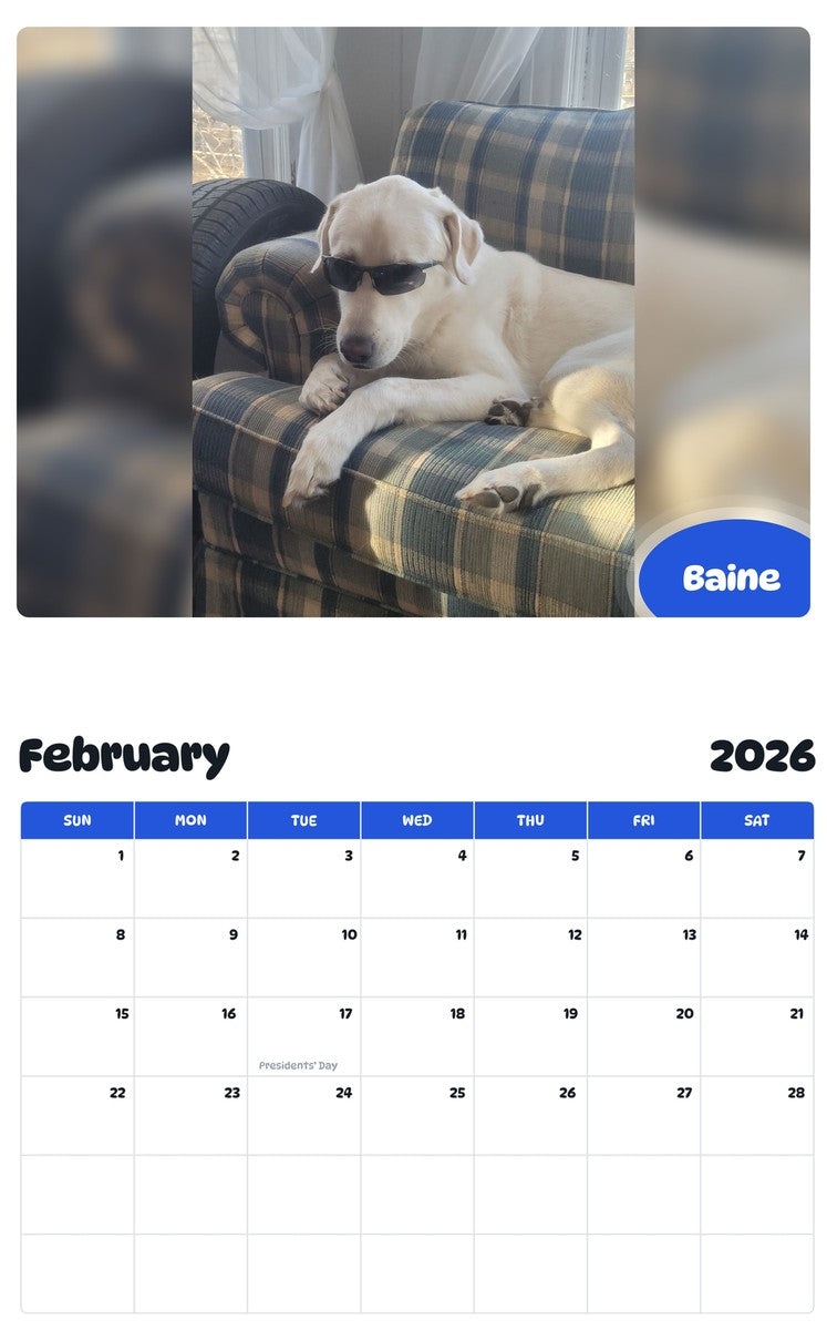 November 2025 - October 2026 Baine - Pawidols Pet Calendar