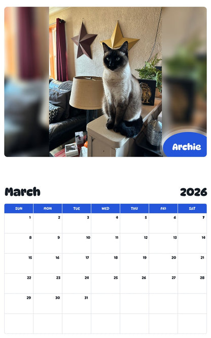 November 2025 - October 2026 Archie - Pawidols Pet Calendar