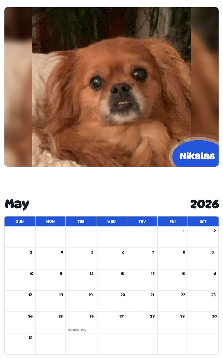 2026 - 2027 Nikalas - Pawidols Pet Calendar