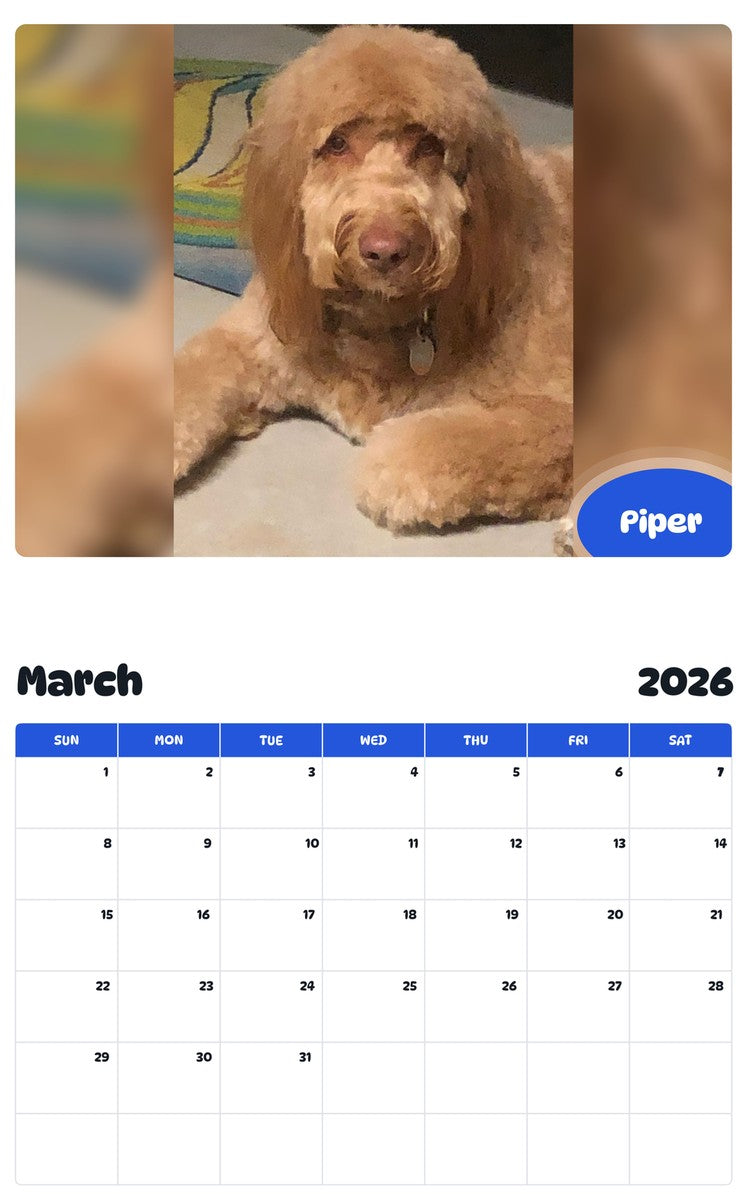 November 2025 - October 2026 Piper - Pawidols Pet Calendar