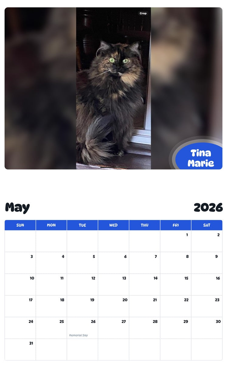 2026 - 2027 Tina Marie - Pawidols Pet Calendar