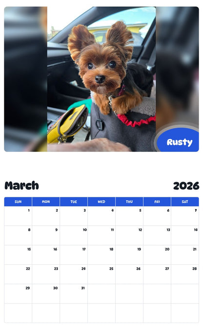November 2025 - October 2026 Rusty - Pawidols Pet Calendar