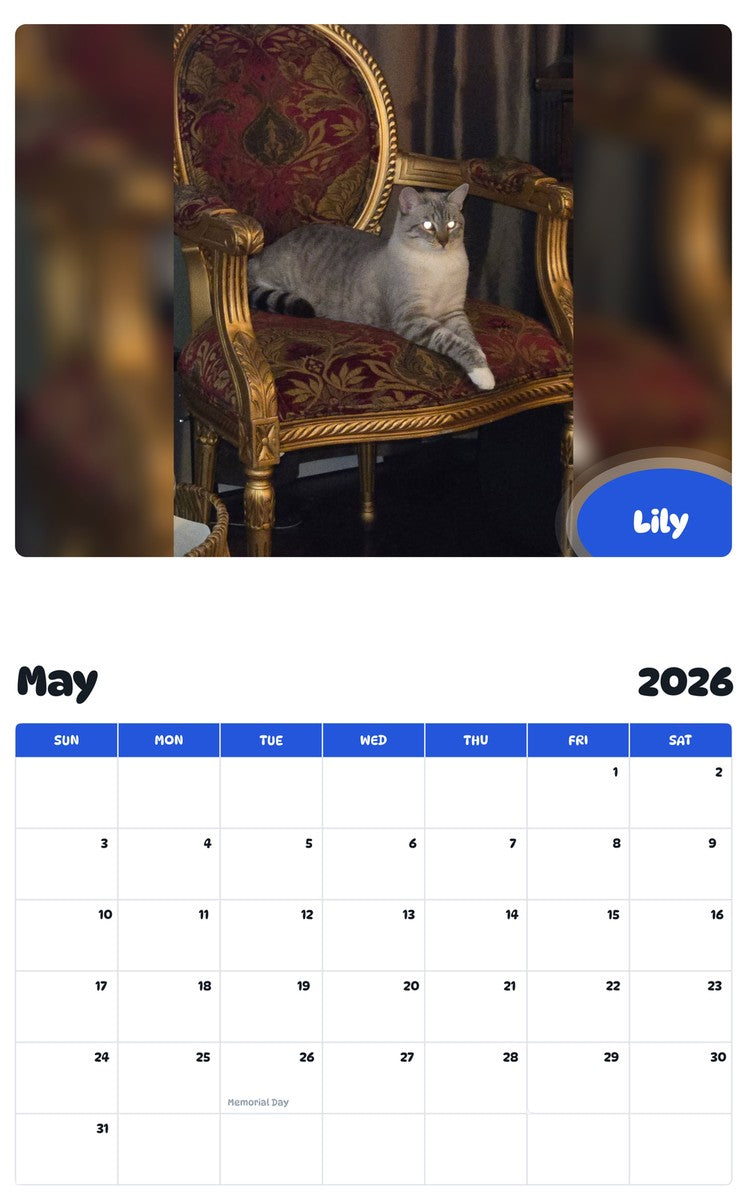 2026 - 2027 Lily - Pawidols Pet Calendar
