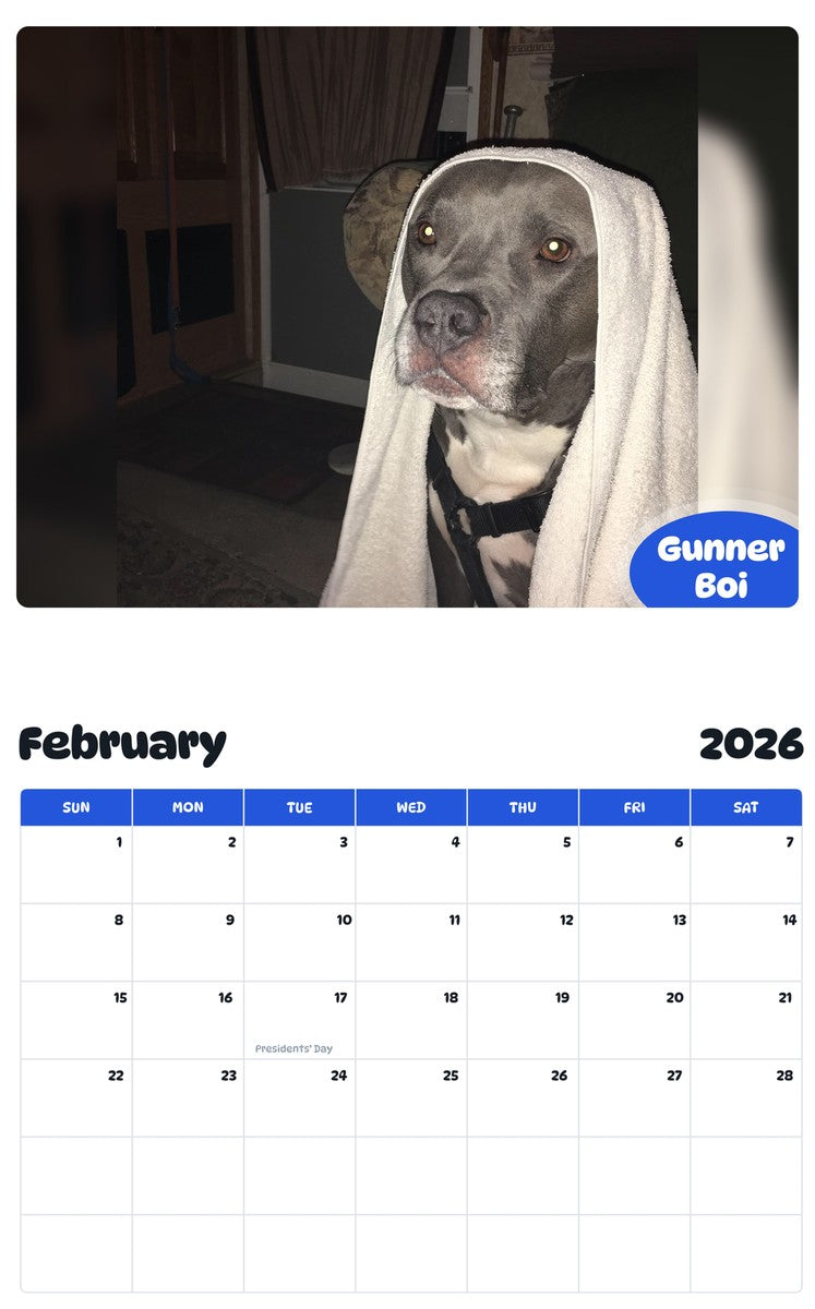 October 2025 - September 2026 Gunner Boi - Pawidols Pet Calendar