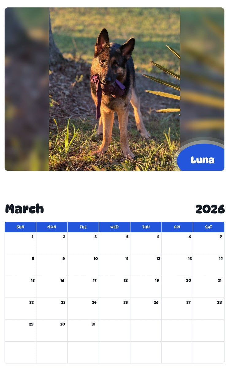 November 2025 - October 2026 Luna - Pawidols Pet Calendar