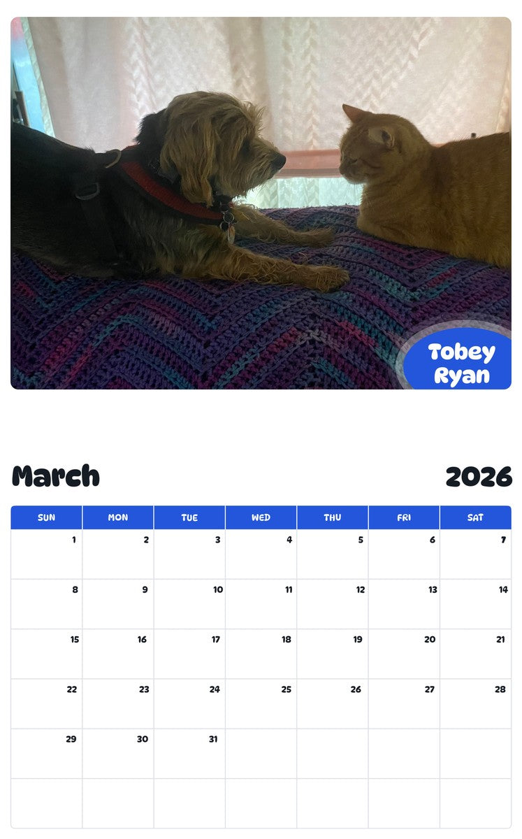 November 2025 - October 2026 Tobey Ryan - Pawidols Pet Calendar