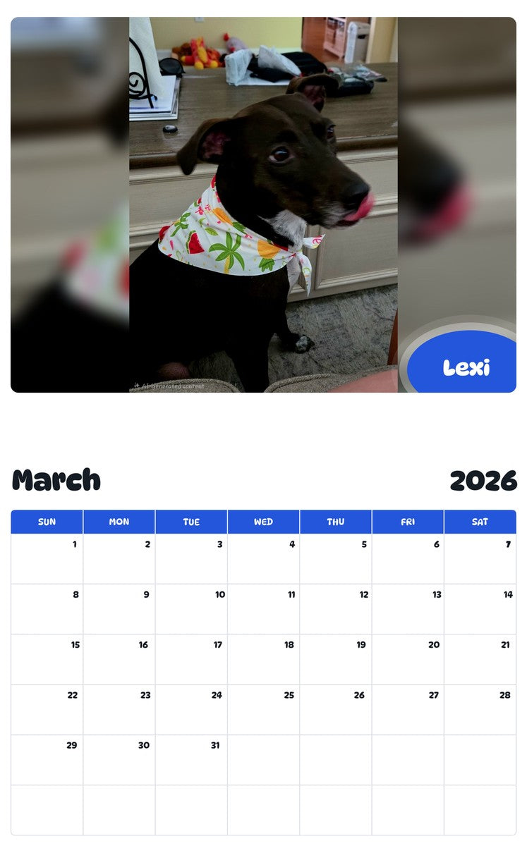 November 2025 - October 2026 Lexi - Pawidols Pet Calendar