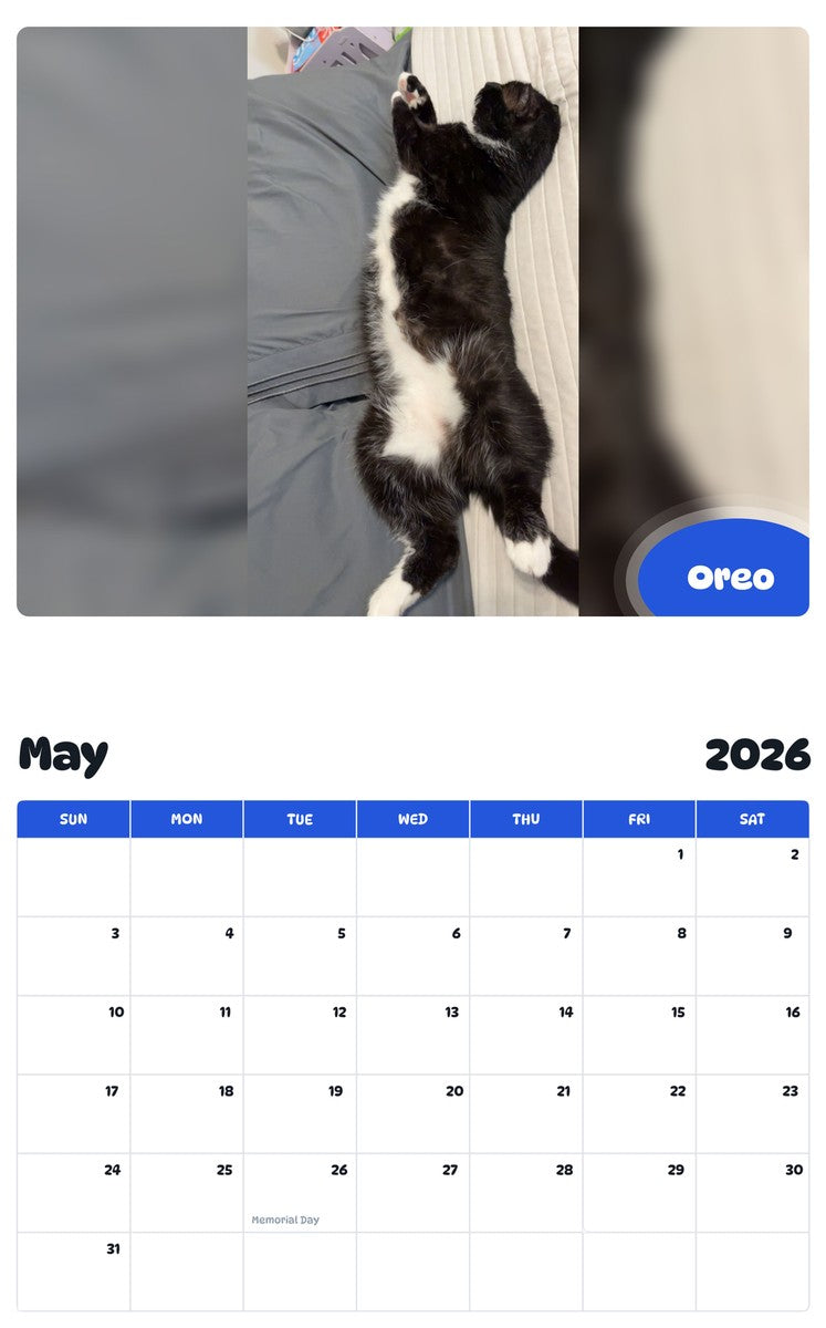 2026 - 2027 Oreo - Pawidols Pet Calendar