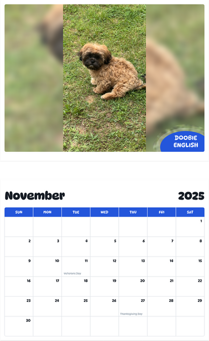 July 2025 - June 2026 Doobie English - Pawidols Pet Calendar