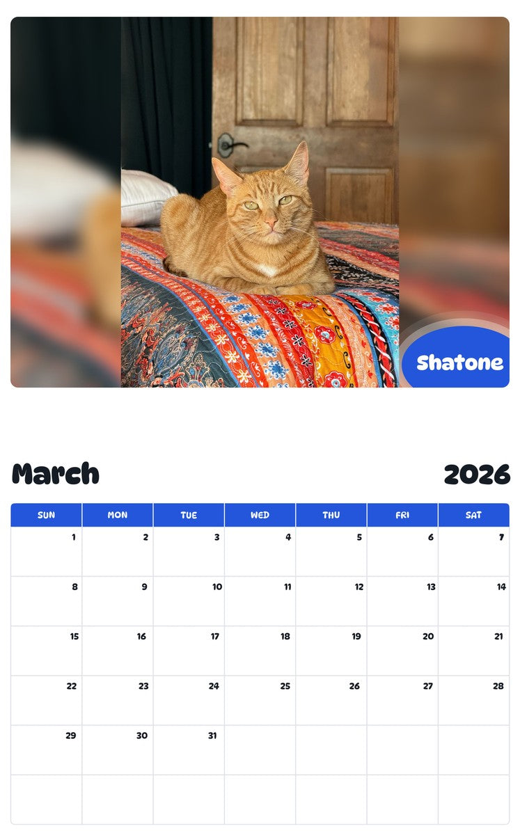 November 2025 - October 2026 Shatone - Pawidols Pet Calendar