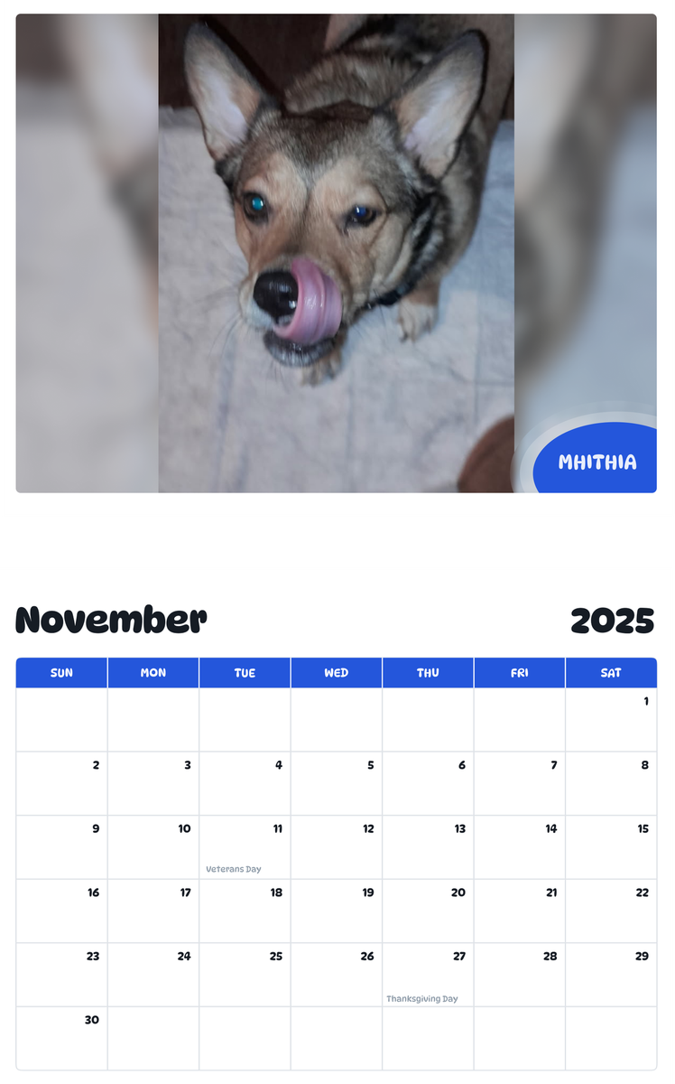 July 2025 - June 2026 Mhithia - Pawidols Pet Calendar