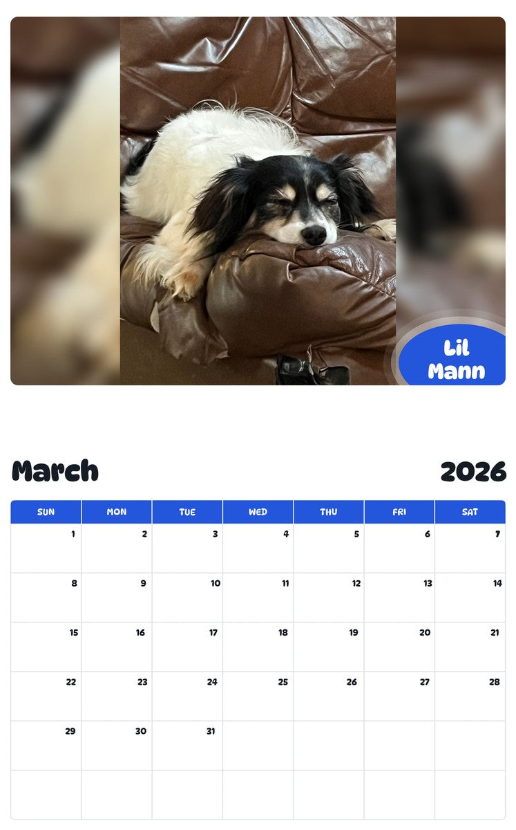 November 2025 - October 2026 Lil Mann - Pawidols Pet Calendar