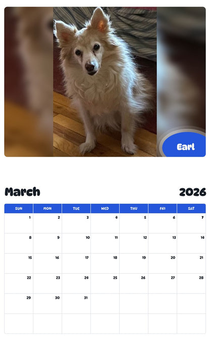 November 2025 - October 2026 Earl - Pawidols Pet Calendar