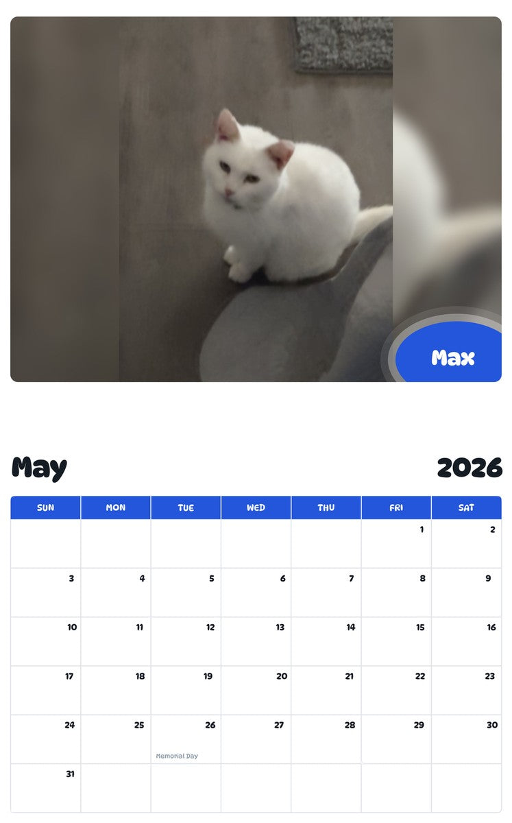 2026 - 2027 Max - Pawidols Pet Calendar