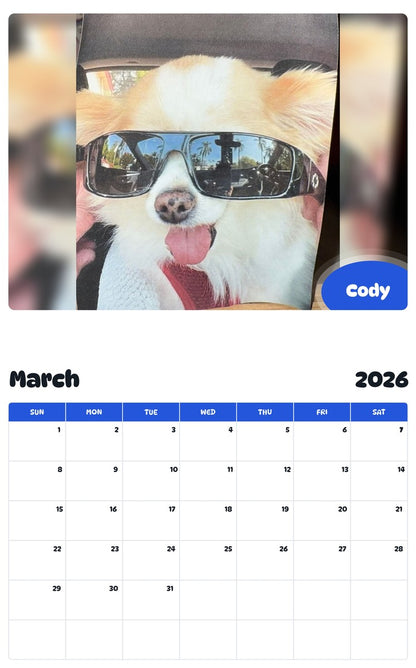 November 2025 - October 2026 Cody - Pawidols Pet Calendar