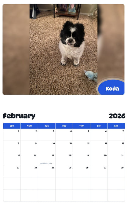 October 2025 - September 2026 Koda - Pawidols Pet Calendar