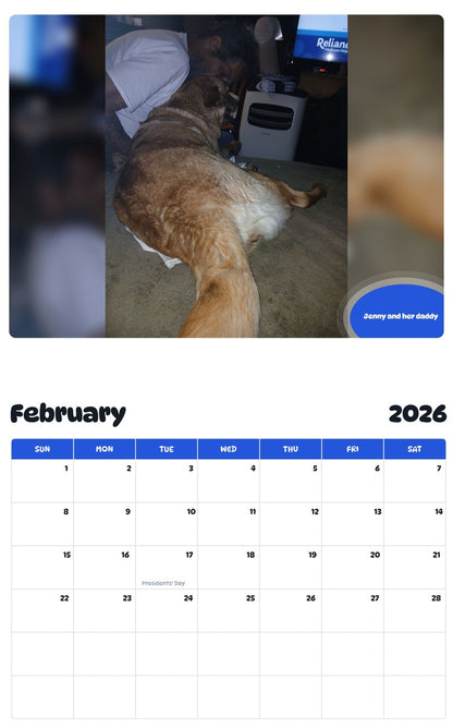 October 2025 - September 2026 Jenny and her daddy - Pawidols Pet Calendar