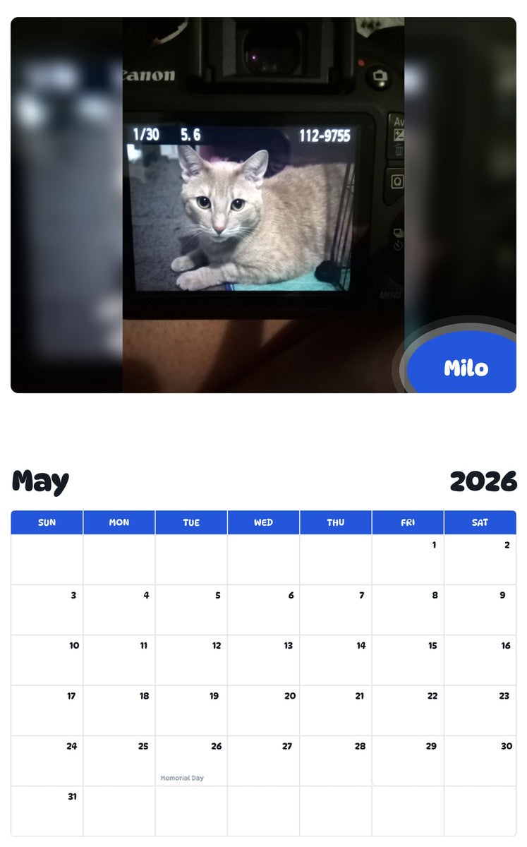 2026 - 2027 Milo - Pawidols Pet Calendar