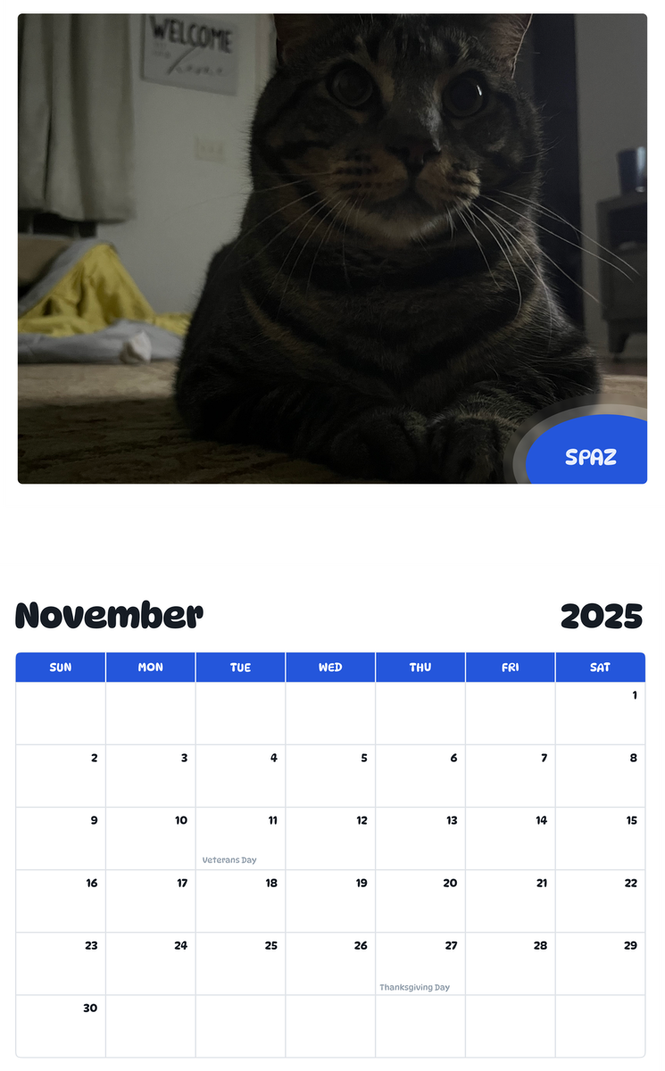 July 2025 - June 2026 Spaz - Pawidols Pet Calendar
