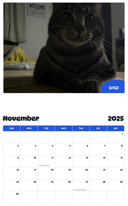 July 2025 - June 2026 Spaz - Pawidols Pet Calendar