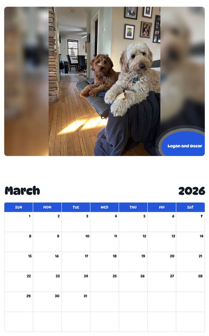November 2025 - October 2026 Logan and Oscar - Pawidols Pet Calendar