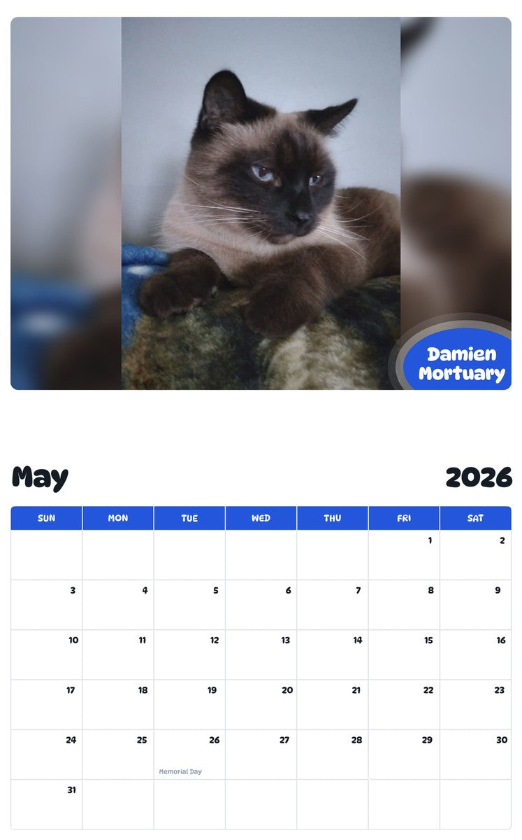 2026 - 2027 Damien Mortuary - Pawidols Pet Calendar
