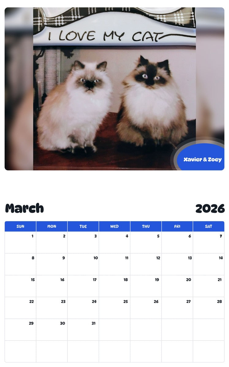 November 2025 - October 2026 Xavier & Zoey - Pawidols Pet Calendar