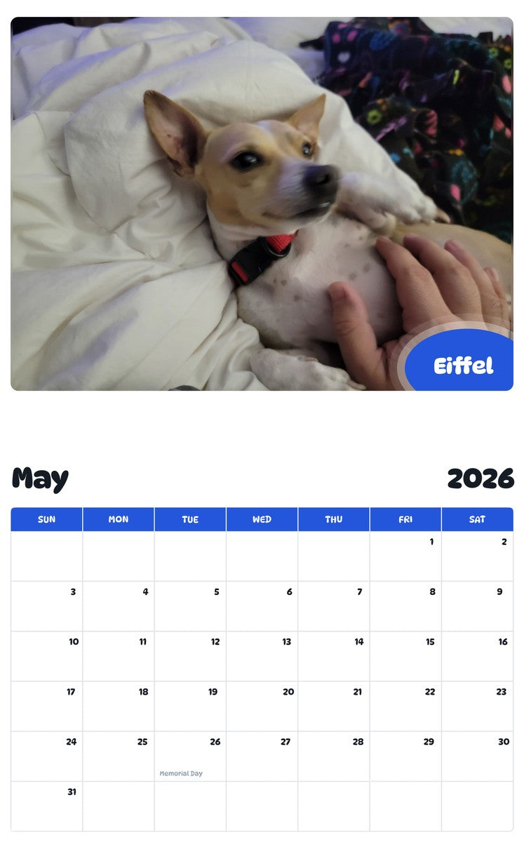 2026 - 2027 Eiffel - Pawidols Pet Calendar