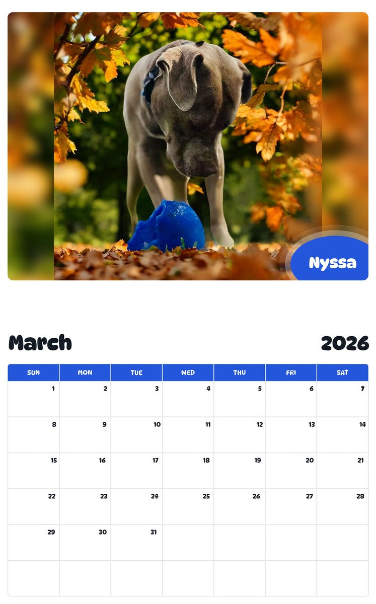November 2025 - October 2026 Nyssa - Pawidols Pet Calendar