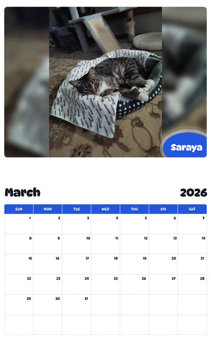 November 2025 - October 2026 Saraya - Pawidols Pet Calendar