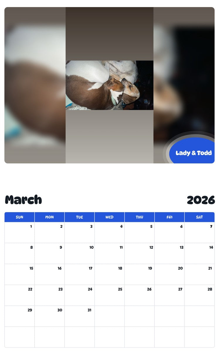 November 2025 - October 2026 Lady & Todd - Pawidols Pet Calendar