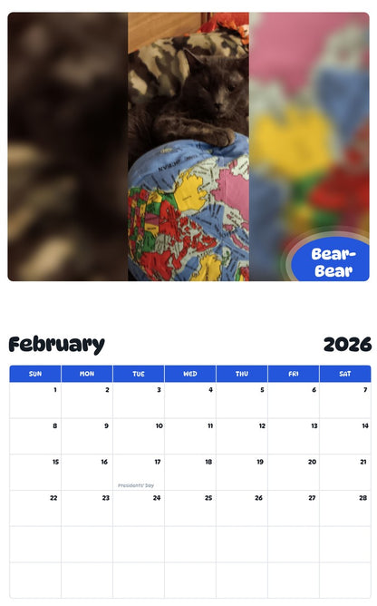 October 2025 - September 2026 Bear-Bear - Pawidols Pet Calendar