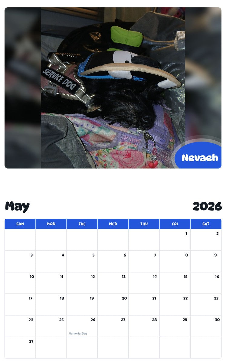 2026 - 2027 Nevaeh - Pawidols Pet Calendar