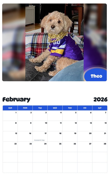 October 2025 - September 2026 Theo - Pawidols Pet Calendar