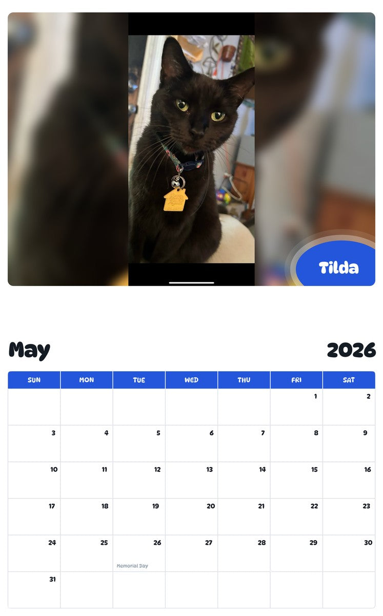 2026 - 2027 Tilda - Pawidols Pet Calendar