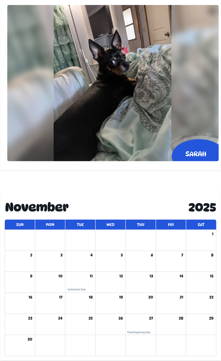 July 2025 - June 2026 Sarah - Pawidols Pet Calendar
