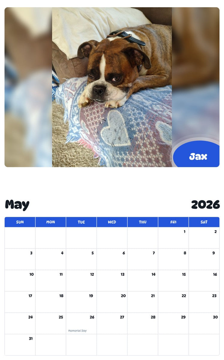 2026 - 2027 Jax - Pawidols Pet Calendar