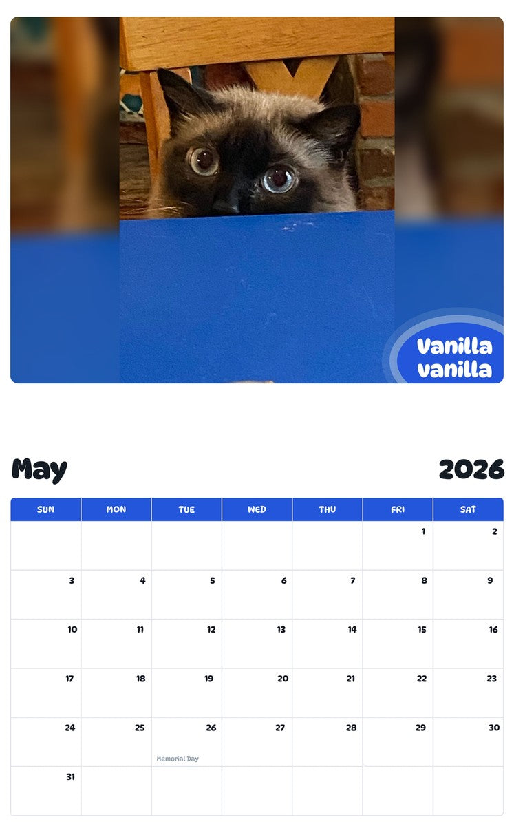 2026 - 2027 Vanilla vanilla - Pawidols Pet Calendar