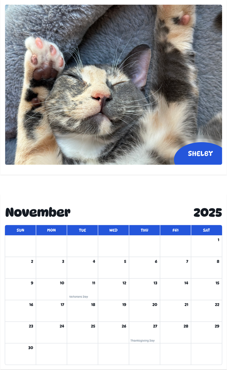 July 2025 - June 2026 Shelby - Pawidols Pet Calendar
