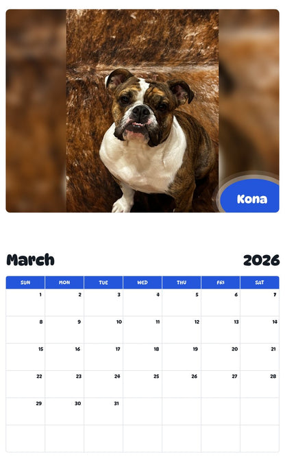 November 2025 - October 2026 Kona - Pawidols Pet Calendar