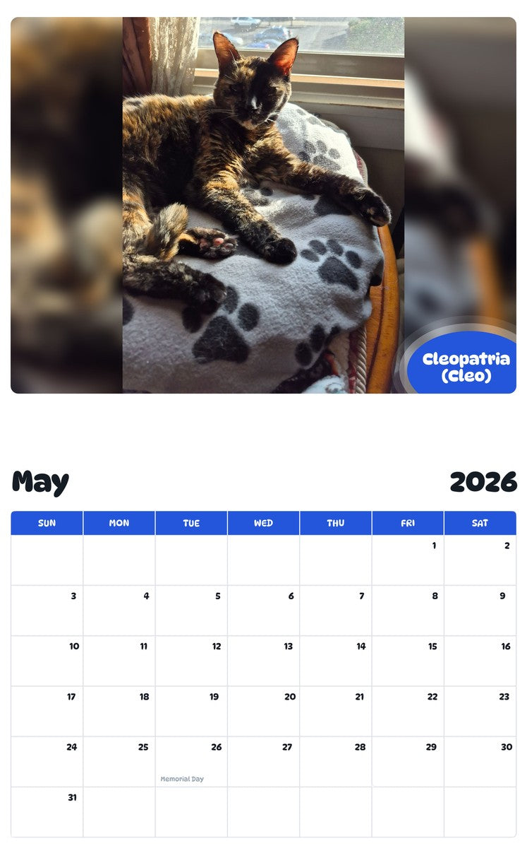 2026 - 2027 Cleopatria (Cleo) - Pawidols Pet Calendar