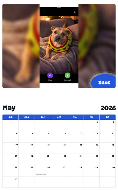 2026 - 2027 Zeus - Pawidols Pet Calendar