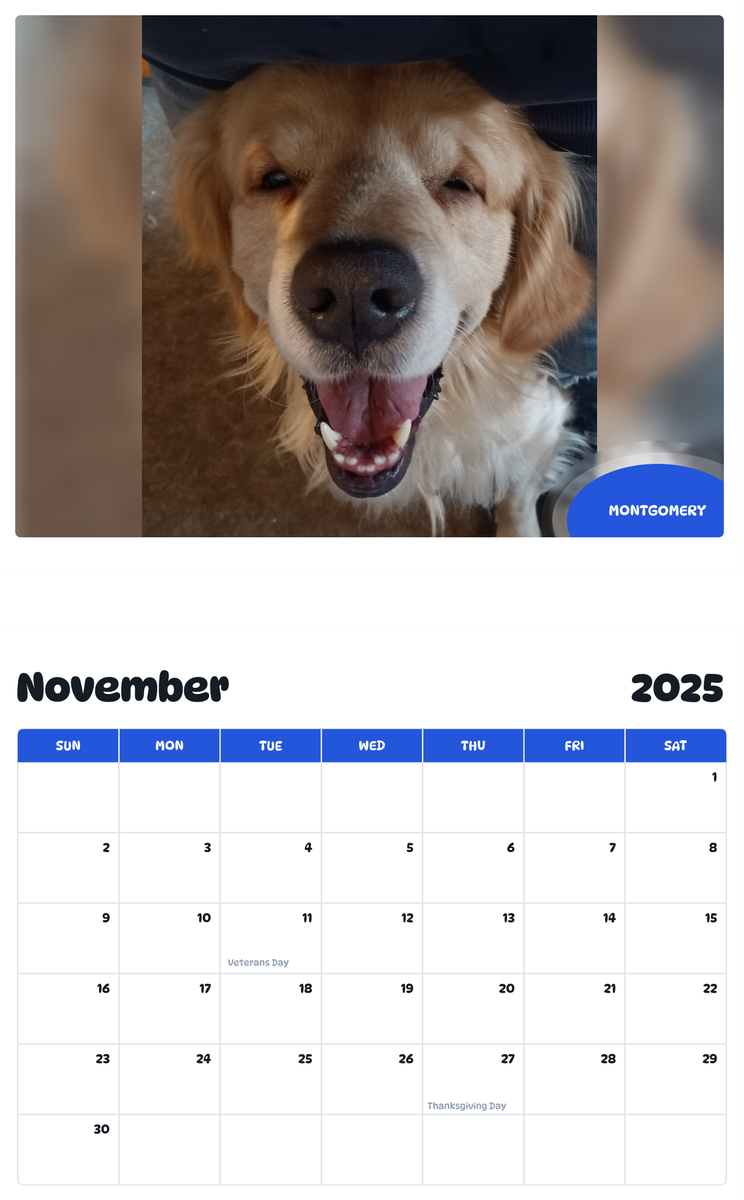July 2025 - June 2026 Montgomery - Pawidols Pet Calendar
