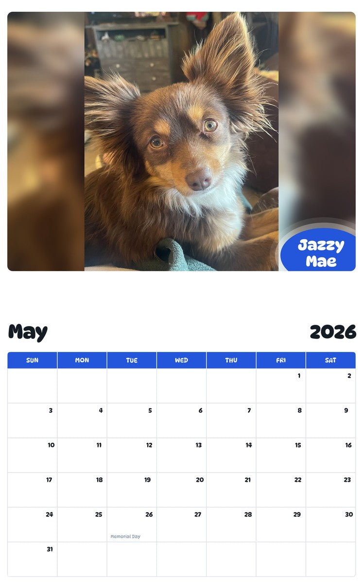 2026 - 2027 Jazzy Mae - Pawidols Pet Calendar