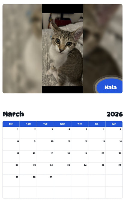 November 2025 - October 2026 Nala - Pawidols Pet Calendar