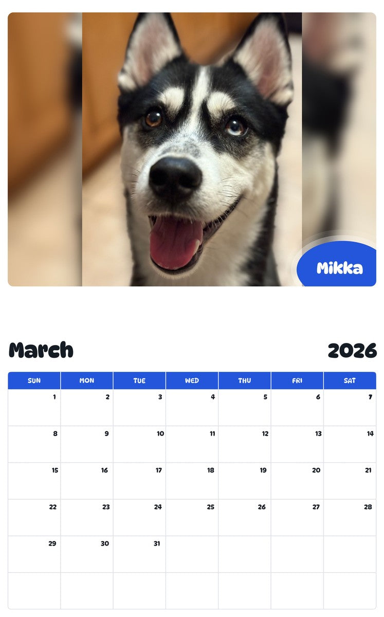 November 2025 - October 2026 Mikka - Pawidols Pet Calendar