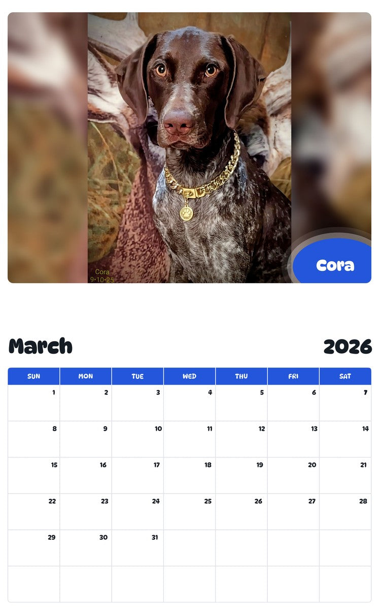 November 2025 - October 2026 Cora - Pawidols Pet Calendar