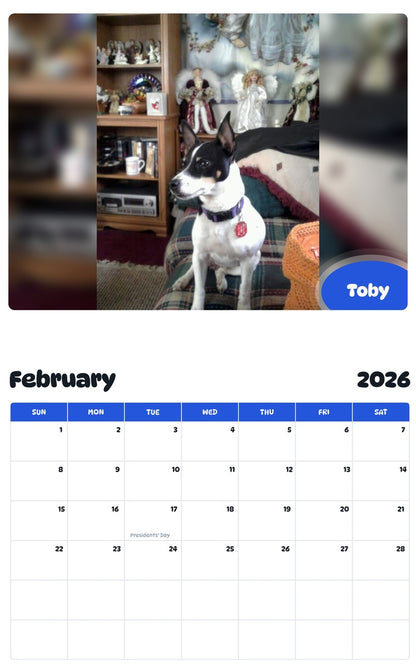 October 2025 - September 2026 Toby - Pawidols Pet Calendar