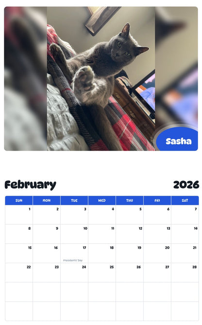 November 2025 - October 2026 Sasha - Pawidols Pet Calendar
