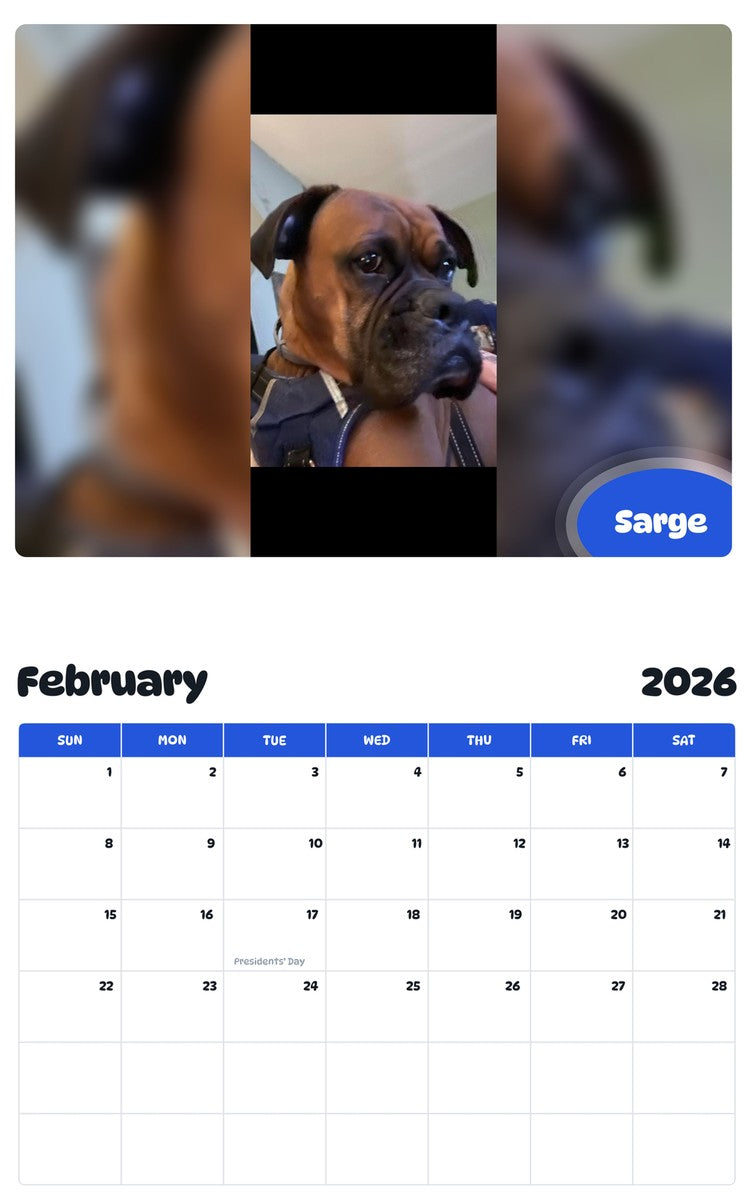October 2025 - September 2026 Sarge - Pawidols Pet Calendar